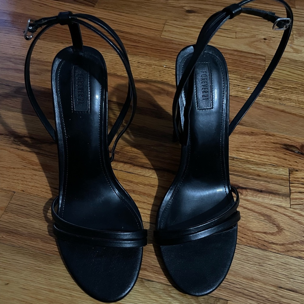 Forever 21 black ankle strap heels